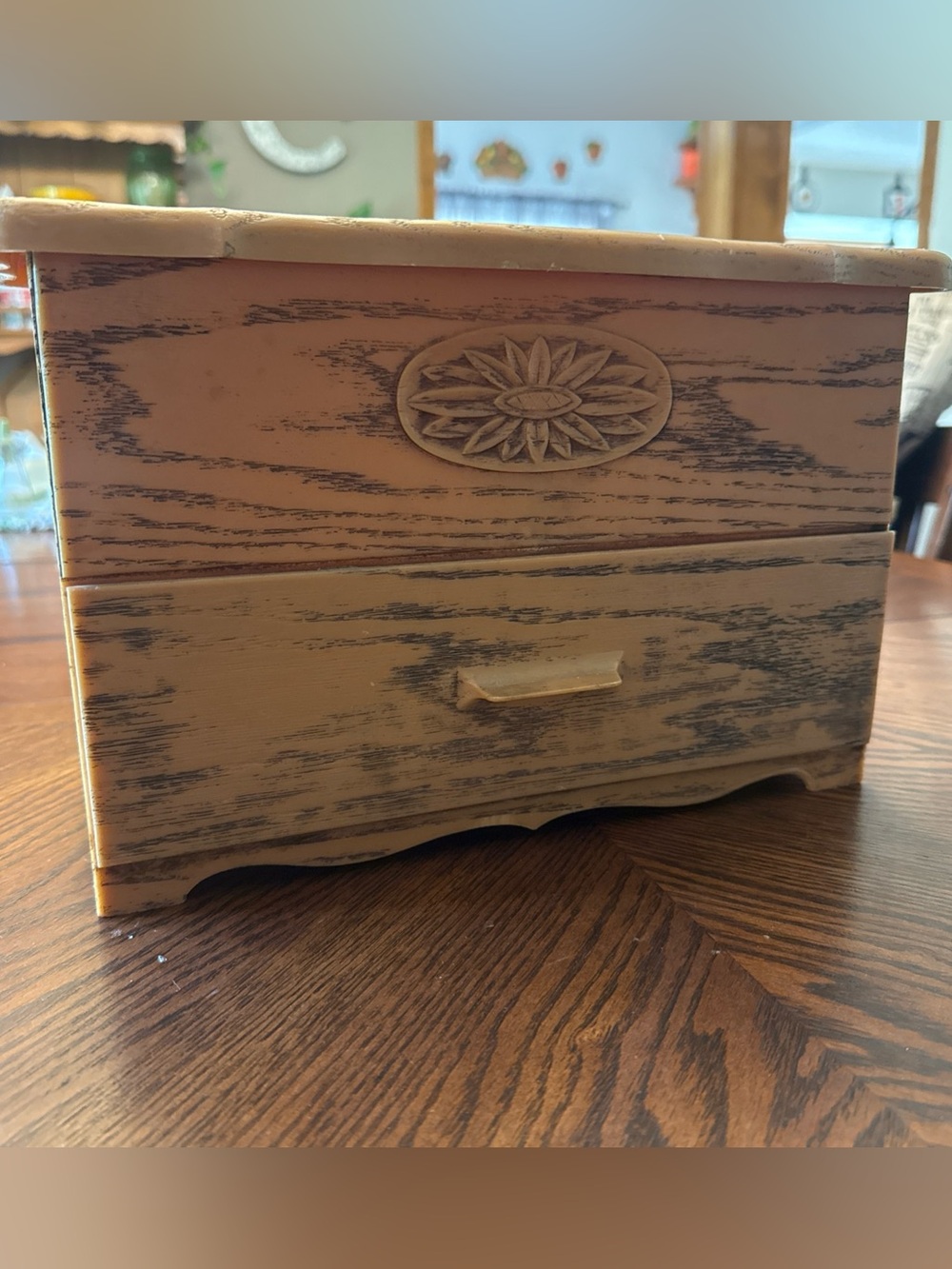 VTG Lerner Faux Wood Grain Plastic Sewing Trinket Box, 12.5 x 8 x 5", MCM